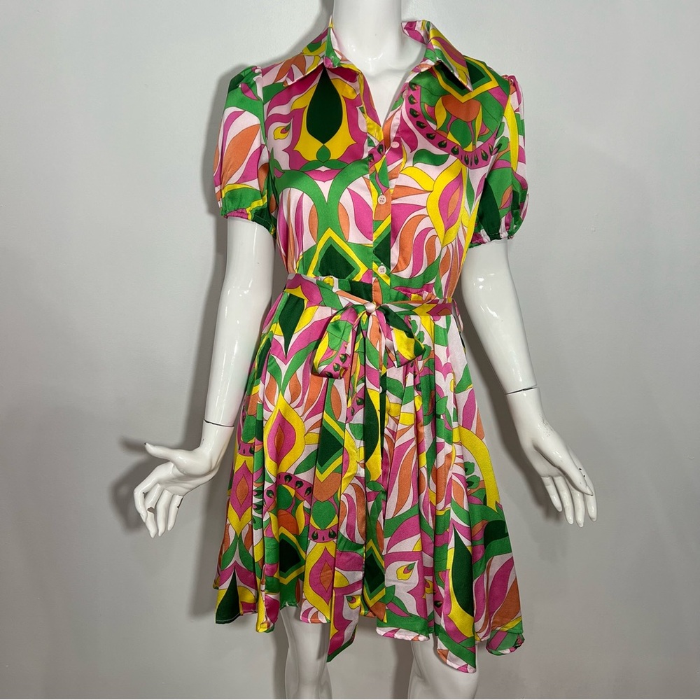 NWT Big Hit Boutique Go Go Abstract Vibrant‎ Color Dress -- L - Picture 2 of 12
